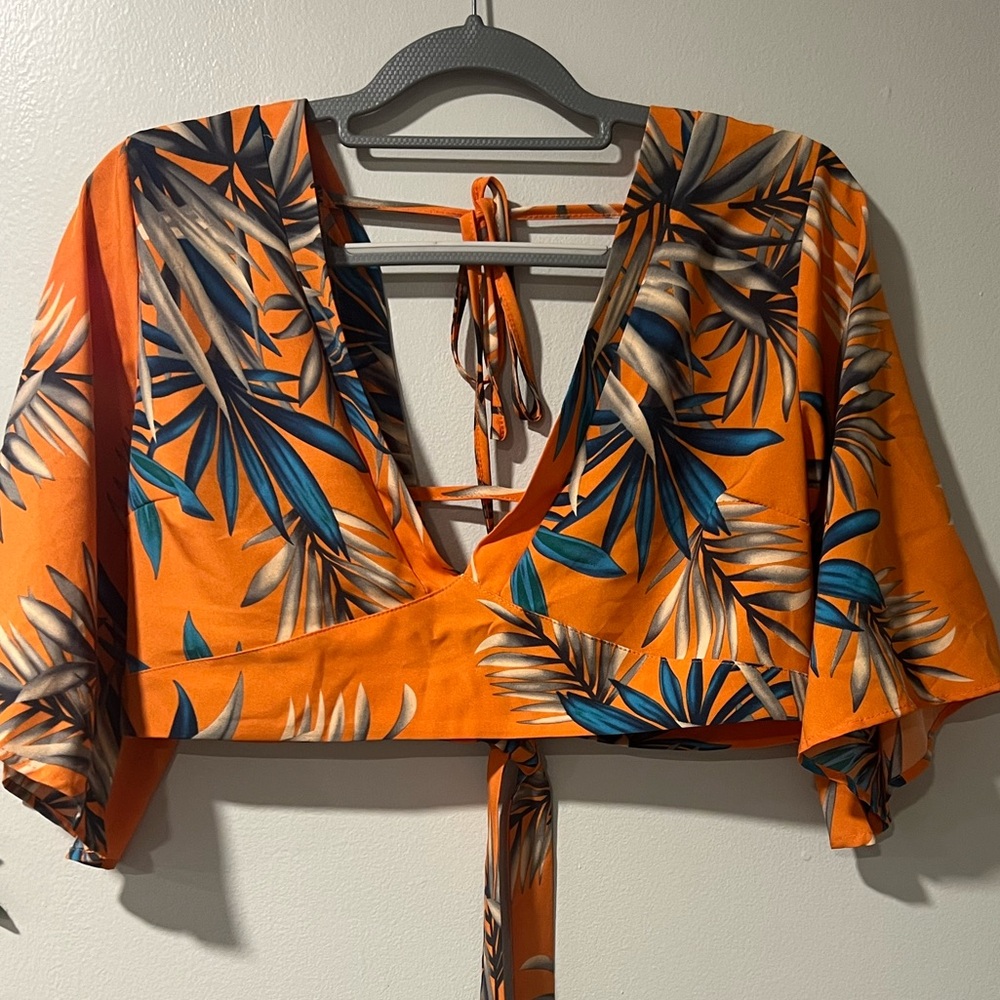 Tropical Cropped Halter with Tie Back